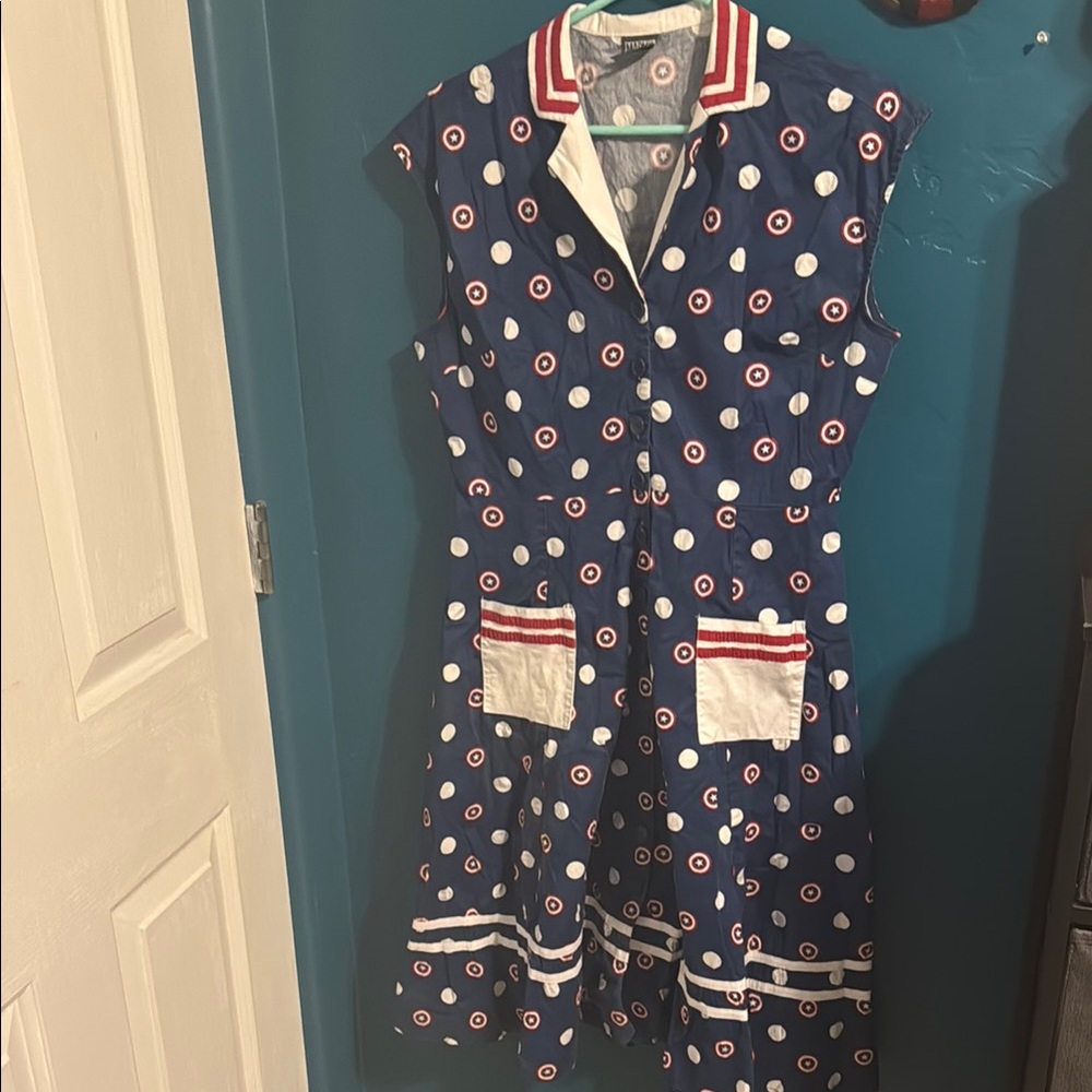 Captain America Vintage Style Blue Polka Dot Dress